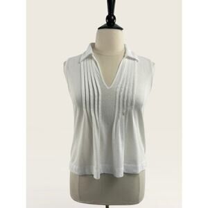 Loft White V-Neck Sleeveless with Pleated Front, Size L